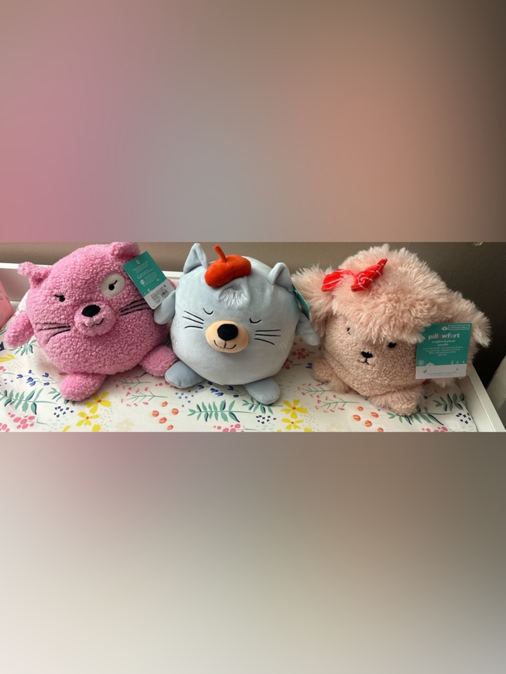 Pillowfort Pink, Light Blue, and Cream Plush Animal Trio
